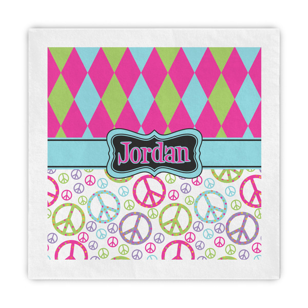Custom Harlequin & Peace Signs Standard Decorative Napkins (Personalized)