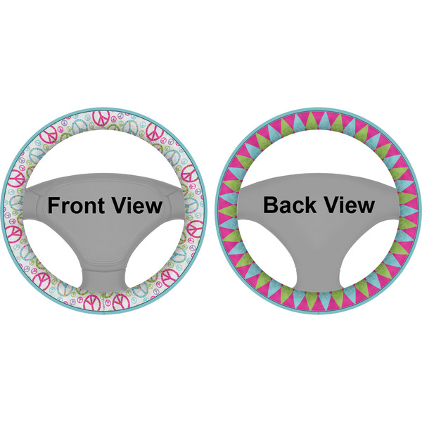 Harlequin & Peace Signs Steering Wheel Cover- Front and Back
