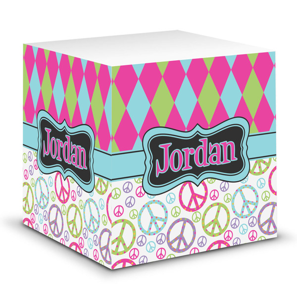 Custom Harlequin & Peace Signs Sticky Note Cube (Personalized)