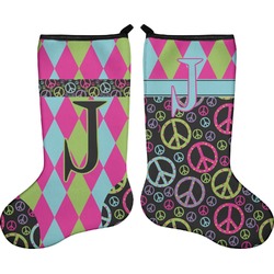 Harlequin & Peace Signs Holiday Stocking - Double-Sided - Neoprene (Personalized)