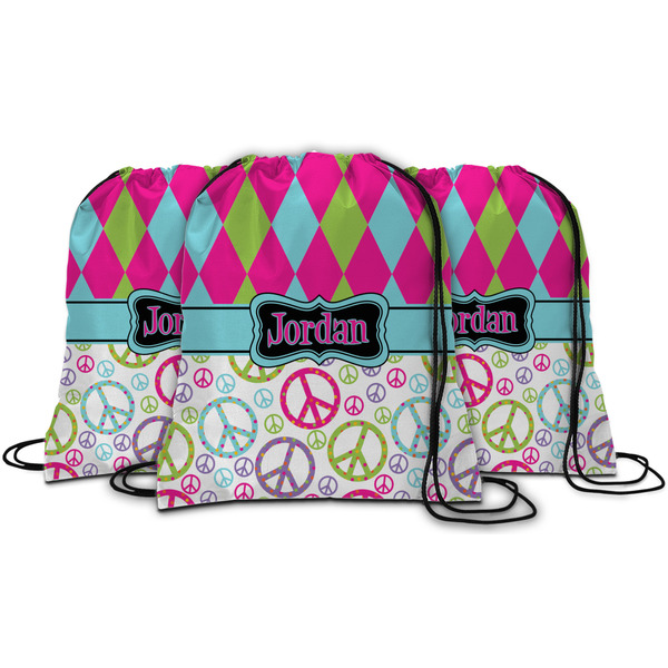 Harlequin & Peace Signs String Backpack - MAIN