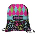 Harlequin & Peace Signs Drawstring Backpack (Personalized)