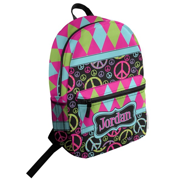 Custom Harlequin & Peace Signs Student Backpack (Personalized)