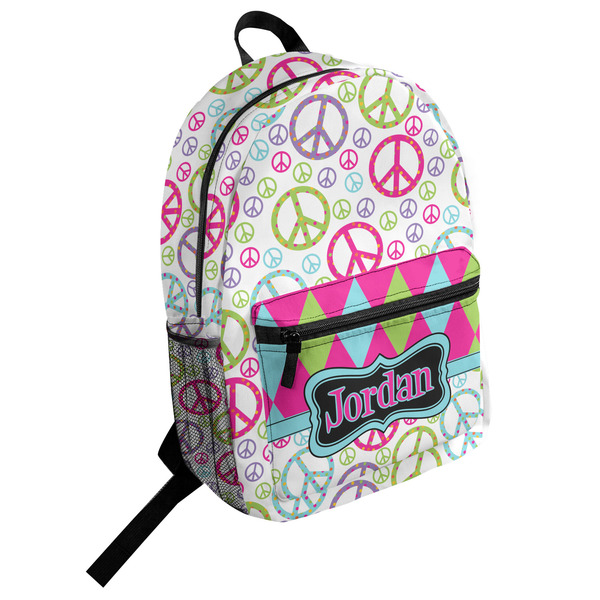 Custom Harlequin & Peace Signs Student Backpack (Personalized)
