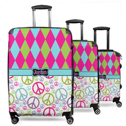 Harlequin & Peace Signs 3 Piece Luggage Set - 20" Carry On, 24" Medium Checked, 28" Large Checked (Personalized)
