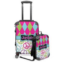 Harlequin & Peace Signs Kids 2-Piece Luggage Set - Suitcase & Backpack (Personalized)