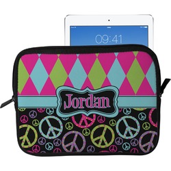 Harlequin & Peace Signs Tablet Case / Sleeve - Large (Personalized)