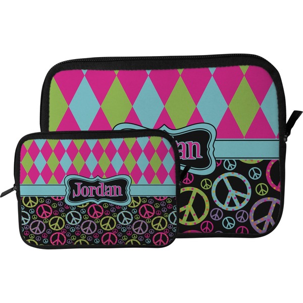 Harlequin & Peace Signs Tablet Sleeve (Size Comparison)