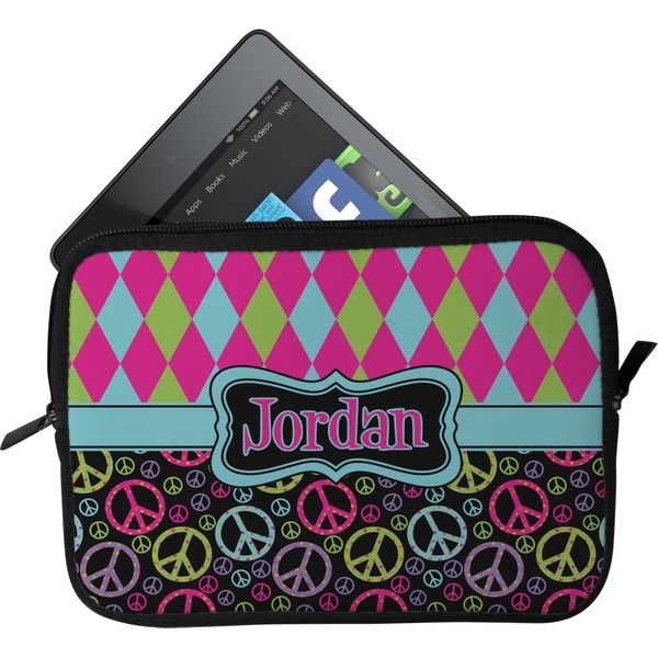 Custom Harlequin & Peace Signs Tablet Case / Sleeve - Small (Personalized)
