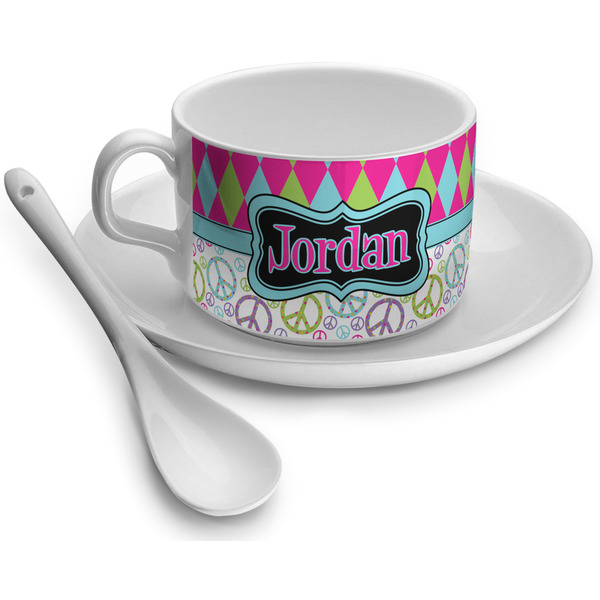 Custom Harlequin & Peace Signs Tea Cup (Personalized)
