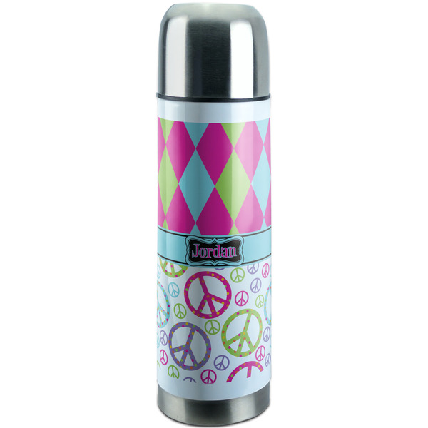 Custom Harlequin & Peace Signs Stainless Steel Thermos (Personalized)