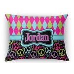 Harlequin & Peace Signs Rectangular Throw Pillow Case (Personalized)