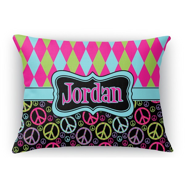Custom Harlequin & Peace Signs Rectangular Throw Pillow Case - 12"x18" (Personalized)