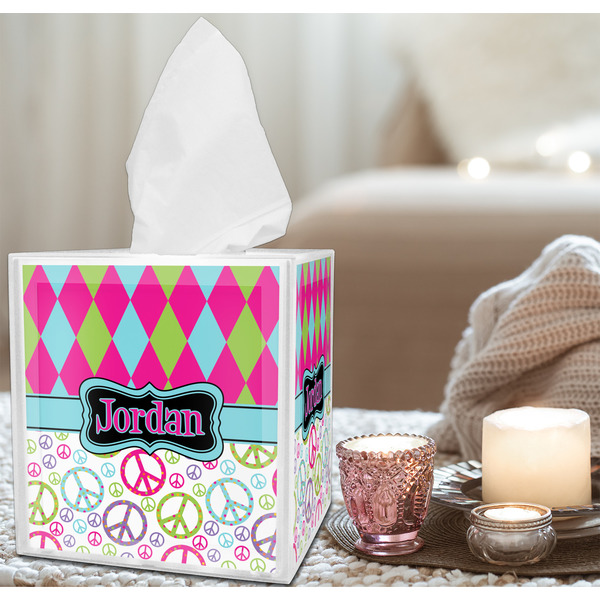 Harlequin & Peace Signs Tissue Box - LIFESTYLE