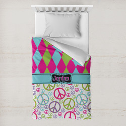 Harlequin & Peace Signs Toddler Duvet Cover w/ Name or Text
