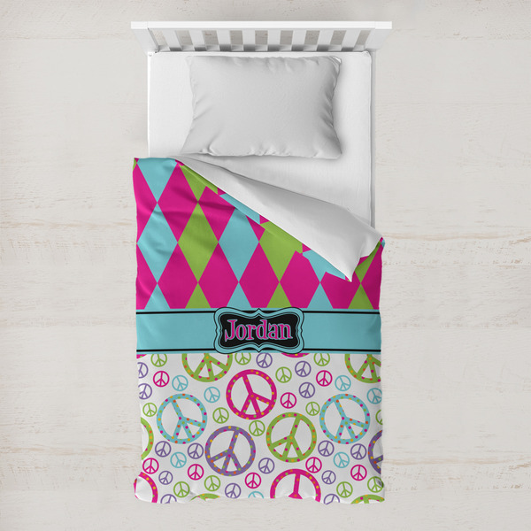 Custom Harlequin & Peace Signs Toddler Duvet Cover w/ Name or Text
