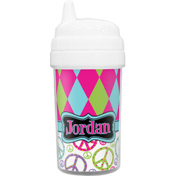 Harlequin & Peace Signs Toddler Sippy Cup (Personalized)