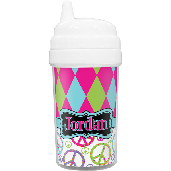 Custom Harlequin & Peace Signs Sippy Cup (Personalized)