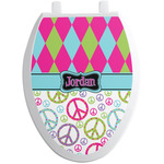 Harlequin & Peace Signs Toilet Seat Decal - Elongated (Personalized)