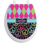 Harlequin & Peace Signs Toilet Seat Decal (Personalized)