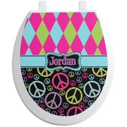 Harlequin & Peace Signs Toilet Seat Decal - Round (Personalized)