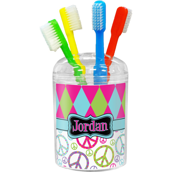 Custom Harlequin & Peace Signs Toothbrush Holder (Personalized)
