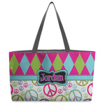 Harlequin & Peace Signs Beach Totes Bag - w/ Black Handles (Personalized)