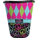 Harlequin & Peace Signs Waste Basket - Double Sided (Black) (Personalized)