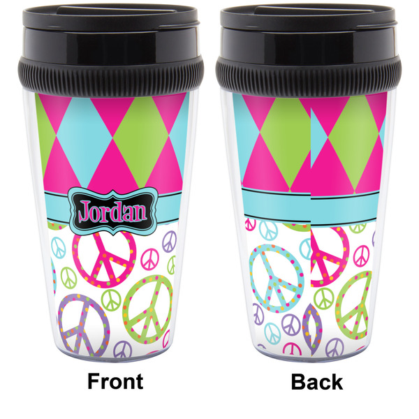 Harlequin & Peace Signs Travel Mug Approval (Personalized)