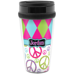 Harlequin & Peace Signs Acrylic Travel Mug without Handle (Personalized)