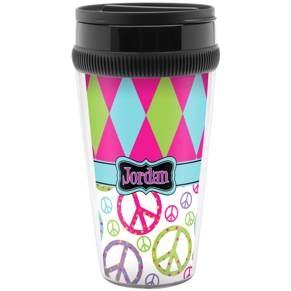 Custom Harlequin & Peace Signs Acrylic Travel Mug without Handle (Personalized)