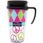 Harlequin & Peace Signs Acrylic Travel Mug with Handle (Personalized)