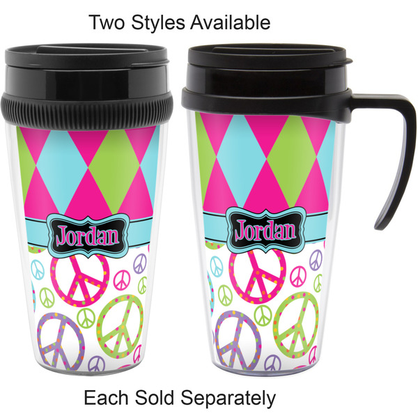 Harlequin & Peace Signs Travel Mugs - with & without Handle