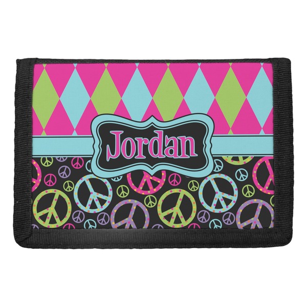 Custom Harlequin & Peace Signs Trifold Wallet (Personalized)