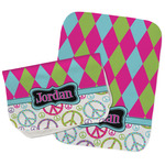 Harlequin & Peace Signs Burp Cloths - Fleece - Set of 2 w/ Name or Text