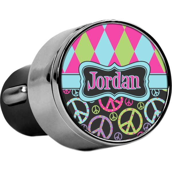Custom Harlequin & Peace Signs USB Car Charger (Personalized)