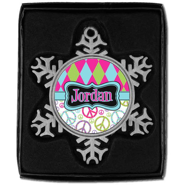 Harlequin & Peace Signs Vintage Snowflake - In box