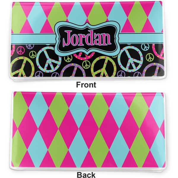 Harlequin & Peace Signs Vinyl Check Book Cover - Front and Back