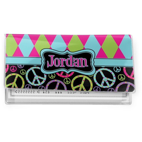 Custom Harlequin & Peace Signs Vinyl Checkbook Cover (Personalized)