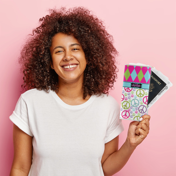 Harlequin & Peace Signs Vinyl Document Holder - LIFESTYLE