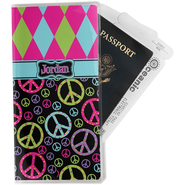 Custom Harlequin & Peace Signs Travel Document Holder