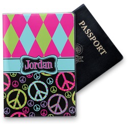 Harlequin & Peace Signs Vinyl Passport Holder (Personalized)