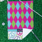 Harlequin & Peace Signs Waffle Weave Golf Towel - In Context