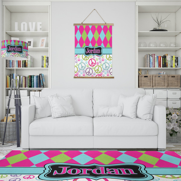 Harlequin & Peace Signs Wall Hanging Tapestry - Portrait - IN CONTEXT