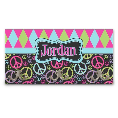 Harlequin & Peace Signs Wall Mounted Coat Rack (Personalized)