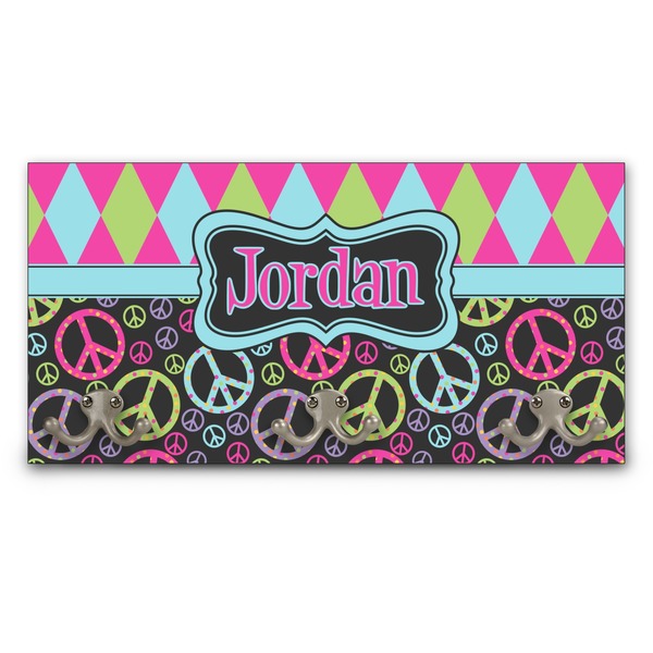 Custom Harlequin & Peace Signs Wall Mounted Coat Rack (Personalized)