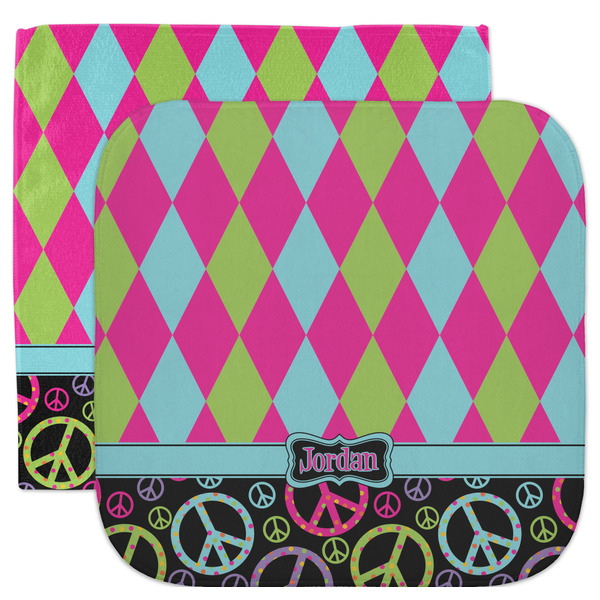 Custom Harlequin & Peace Signs Facecloth / Wash Cloth (Personalized)