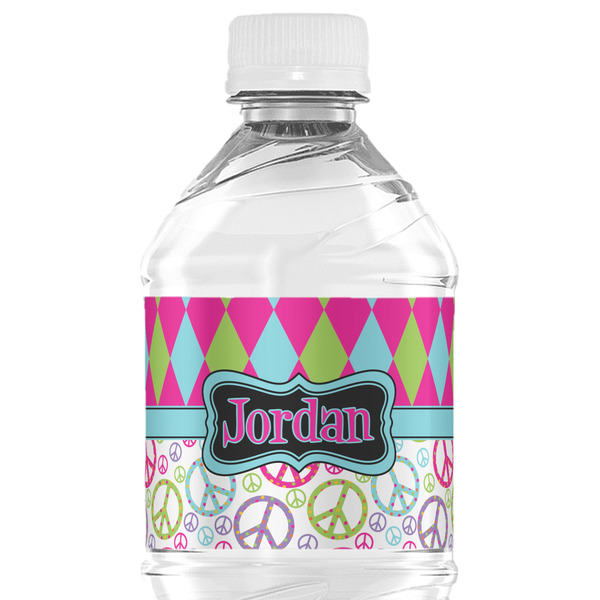 Custom Harlequin & Peace Signs Water Bottle Labels - Custom Sized (Personalized)