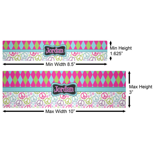 Harlequin & Peace Signs Water Bottle Labels w/ Dimensions