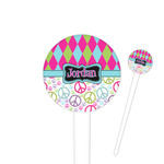 Harlequin & Peace Signs 4" Round Plastic Food Picks - White - Single Sided (Personalized)